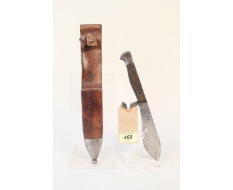 A Spanish circa 1940 Special Services 'Bolo' fighting knife with leather scabbard
