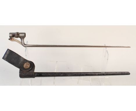 A U.S.A. model 1882 socket bayonet with metal scabbard and leather belt loop