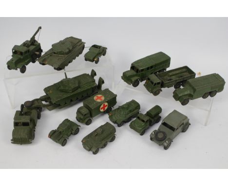 Dinky - Military - A group of 14 x unboxed Military vehicles including 2 x Centurion Tanks # 651, Thornycroft Mighty Antar Ta