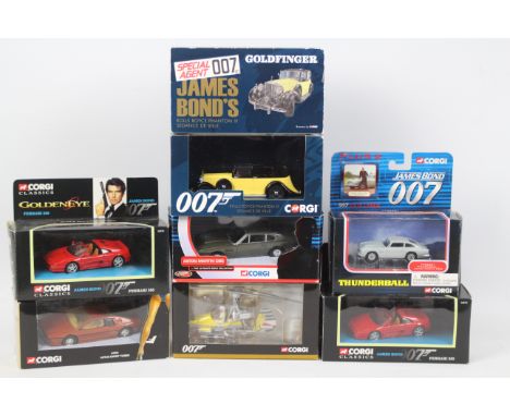 Corgi - James Bond - 7 x boxed models including 2 x Goldeneye Ferrari F355 # 92978, OHMSS Aston Martin DBS # TY07001, Goldfin