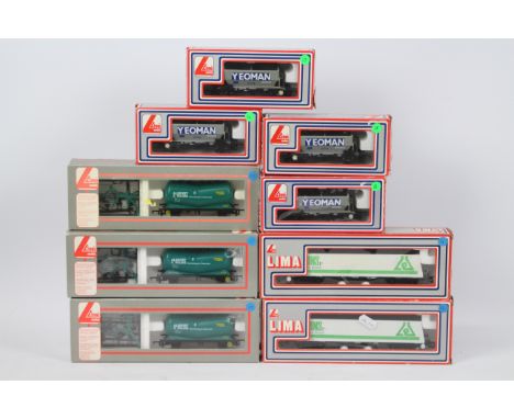 Lima - 9 x boxed OO gauge wagons, 4 x Yeoman Hopper wagons # 305635W, 3 x Chemical Tankers # 305604A1 and 2 x Fisons Freight 