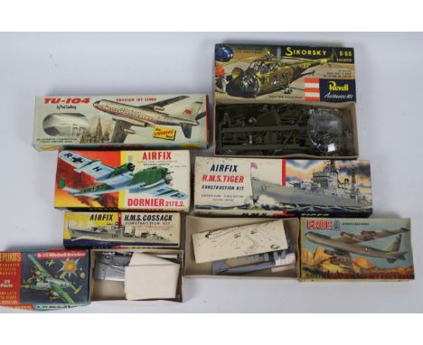 Airfix - Lindberg - Frog - Revell - 7 x boxed model kits including Russian TU-104 Jet Liner, Sikorsky S-55 Helicopter, HMS Co