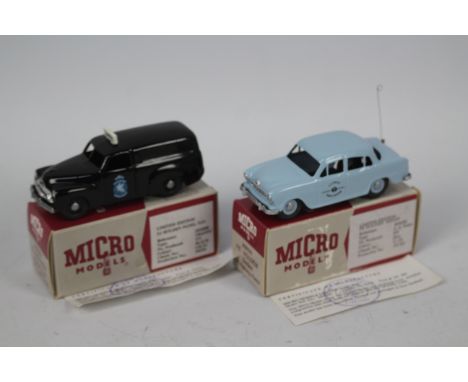 Micro Models - 2 x boxed limited edition Holden Police vehicles in 1:43 scale, an FJ panel van in Traffic livery # MM008 and 