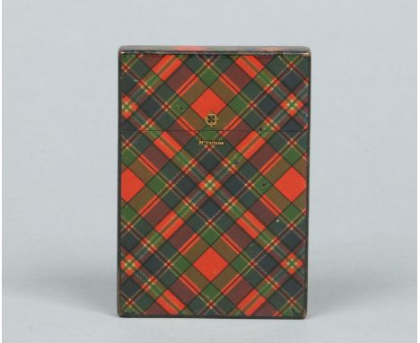 A Victorian tartan ware card case and cover. Inscribed McFarlane in gilt, 10cm. Condition Report. To be used as a guide only.