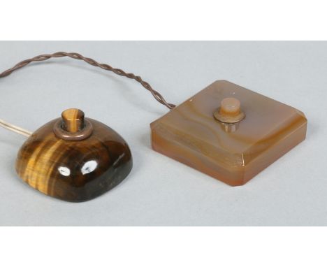 A tigers eye domed electric bell push and a similar agate example, possibly Russian.  Condition Report. To be used as a guide