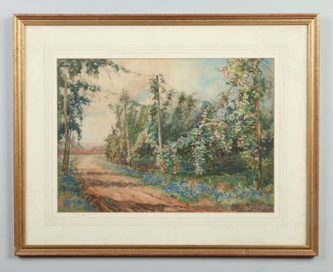 Lillian Stannard (1877-1944) gilt framed watercolour. Landscape with a rural road. Signed, 33cm x 46cm. Condition Report. To 
