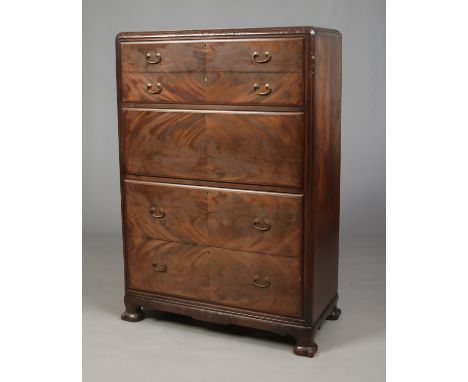 Manner of Robert Lorimer, an Arts & Crafts Whytock & Reid mahogany secretaire chest. Carved in light relief with stylized fol