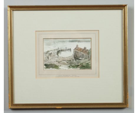 Thomas Marjoribanks Hay R. W. S. (1862-1921) small gilt framed watercolour sketch, Old Harbour at Wick, 8cm x 13cm. Condition
