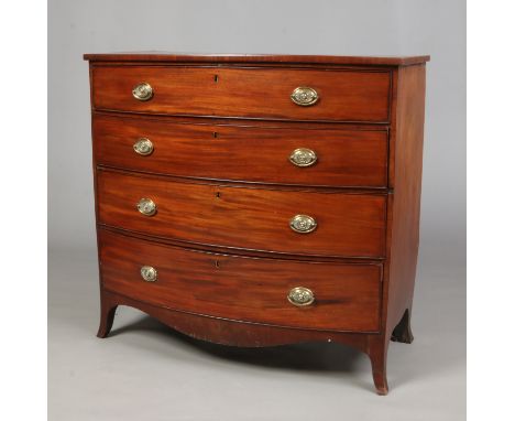 A George VI mahogany bow front chest of four graduated drawers raised on bracket feet, 1m 12cm wide, 1m 5cm high, 56cm deep. 