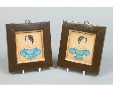 Two framed 19th century watercolour portrait miniatures of ladies, 9.5cm x 8.75cm. Condition Report. To be used as a guide on