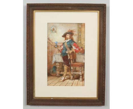 Charles Cattermole (1832-1900), oak framed watercolour, portrait of a Cavalier, 35cm x 21cm. Condition Report. To be used as 