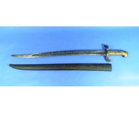 A French 1866 Model Chassepot Yataghan-style Bayonet, with scabbard. THIS LOT WILL BE SOLD ON FRIDAY 11TH SEPTEMBER STARTING 