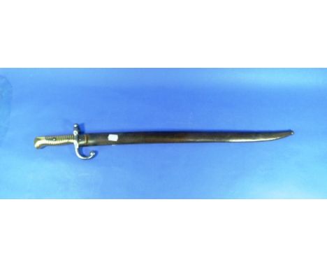 A 19thC French Chassepot Bayonet, with 22½in (57cm) blade and steel scabbard. THIS LOT WILL BE SOLD ON FRIDAY 11TH SEPTEMBER 