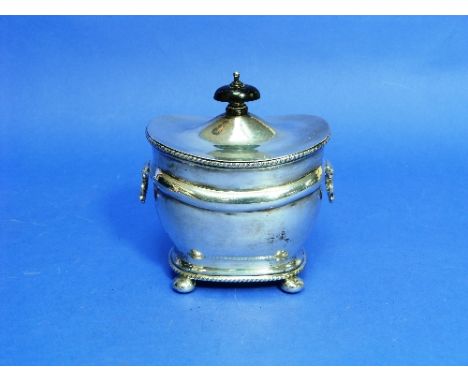 An Edwardian silver Tea Caddy, by Mappin & Webb, hallmarked London, 1906, of two-handled ovoid form with beaded rim and bun f