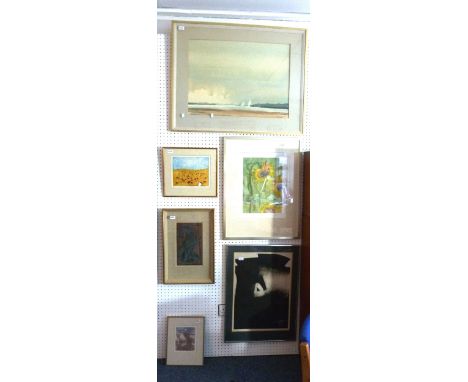 19thC English School Bell Wharf watercolour, dated 1845 10in x 7in (25.5cm x 18cm), framed together with twelve other picture