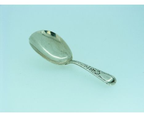 A George III silver Caddy Spoon, by Richard Crossley, hallmarked London, 1793, the handle with engraved decoration, 3½in (9cm