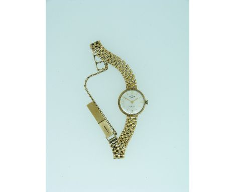 A 9ct gold Rotary lady's Wristwatch, with Swiss 21-jewels movement, the circular silvered dial with gilt baton markers, on a 