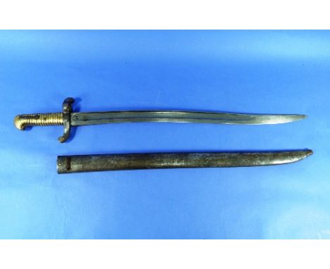 A 19thC French Chassepot Bayonet, with 22½in (57cm) blade engraved and dated, steel scabbard. THIS LOT WILL BE SOLD ON FRIDAY