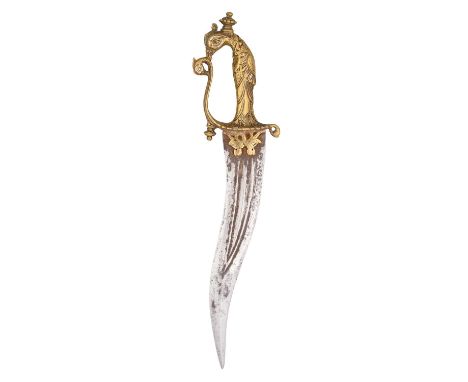 A SOUTH INDIAN DAGGER (KHANJAR), 18TH CENTURY, PROBABLY MADURAI, TAMIL NADU with recurved blade of flattened-diamond section 