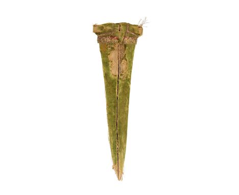 AN INDIAN DAGGER (KATAR) SCABBARD, 19TH CENTURY of green velvet-covered wood, decorated on the outer face with a spray of fol