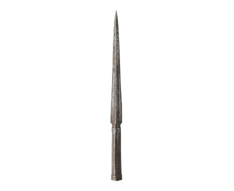 A NORTH INDIAN LANCE HEAD, 18TH CENTURY, PROBABLY BIKANER with tall pyramidal head formed with three basal grooves, and taper