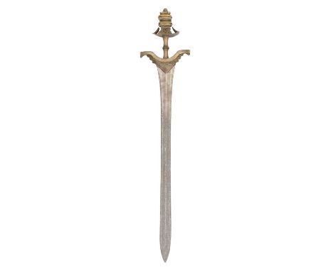 AN INDIAN SWORD (CHURIKA) WITH COPPER ALLOY HILT, POSSIBLY 16TH/17TH CENTURY with straight double-edged blade tapering to a s