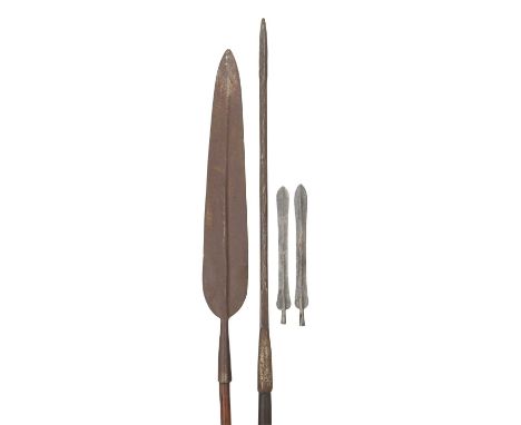 TWO MAASAI SPEARHEADS AND A FURTHER TWO AFRICAN SPEARS, 19TH CENTURY the first and second a pair of Maasai spearheads, with l