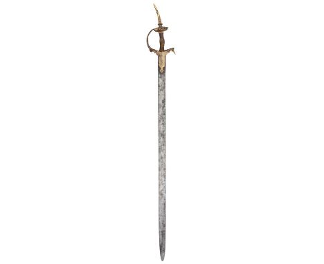 A SOUTH INDIAN SWORD (FIRANGI), 17TH CENTURY, POSSIBLY BIJAPUR KARNATAKA with straight blade double-edged towards the point, 