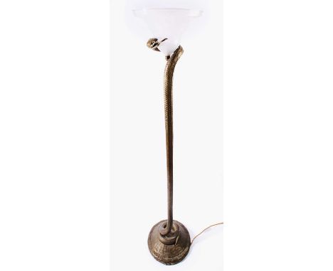 A BRONZE 'LA TENTATION' STANDARD LAMP, AFTER EDGAR BRANDT (1880-1960), LATE 20TH CENTURY modelled after Brandt's design of ab