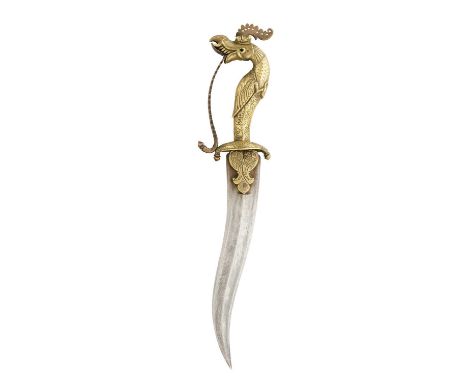 A SOUTH INDIAN DAGGER (KHANJAR), 18TH CENTURY PROBABLY MALABAR, KARNATAKA with recurved blade formed with a medial ridge over