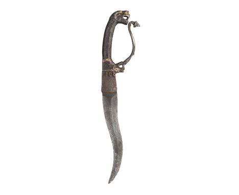 A SOUTH INDIAN DAGGER (KHANJAR), 16TH/17TH CENTURY, POSSIBLY THANJAVUR OR MADRAS, TAMIL NADU with recurved blade of flattened