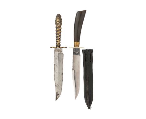A BOWIE KNIFE, GEORGE BEARDSHAW, AND A FURTHER BOWIE KNIFE, 19TH CENTURY the first with single-edged blade made of cast steel