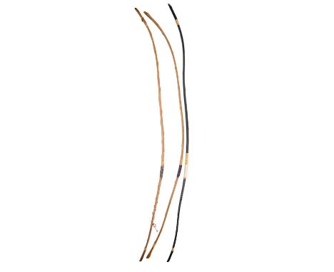 THREE SIGNED JAPANESE BOWS, 20TH CENTURY the first bow signed 'Katsumi Matsunaga' with a blue label 'Miyata' beneath the grip
