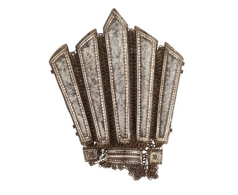 A NORTH INDIAN ARM GUARD (DASTANA), 17TH/18TH CENTURY, PROBABLY SIND formed of five slender gutter-shaped plates of differing