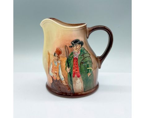 Cream-colored and brown glaze seriesware pitcher featuring Sam Weller and Tony Weller modelled in a lower relief. Royal Doult