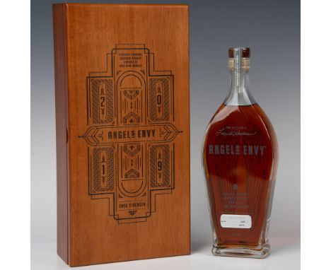 Angel's Envy Kentucky Straight Bourbon, finished in Ruby Port Wine barrels with batch number C8, is presented in a tapered gl