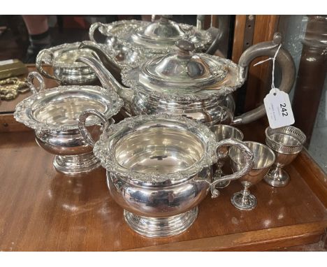 Silver plated tea set and egg cups 