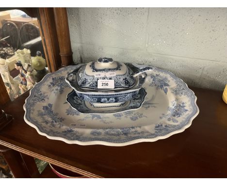 Large platter together with a small tureen, ladle and tray