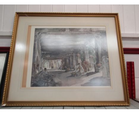 WILLIAM RUSSELL FLINT: A signed print 'Gossip After Market Perigord' proof stamped, framed and glazed 49cm x 67cm 