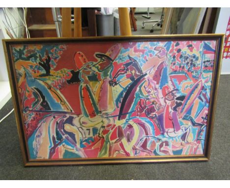 AFTER CHARLES LAPIQUE: Print on board "Before The Start", gilt framed, 40.5cm x 64.5cm 