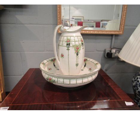 A Myott Son &amp; Co wash jug and bowl, trellis and rose pattern 