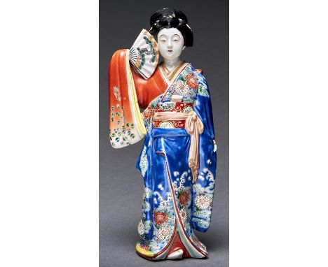 A Japanese Imari figure of a bijin, Meiji period, 31cm h Localised wear to gilding and small spots of flaking on black enamel