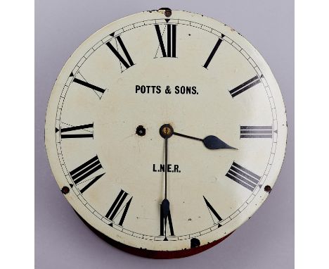 Railway Clock. A London and North Eastern Railway wall timepiece, Potts &amp; Sons, early 20th c, with fusee movement and pai