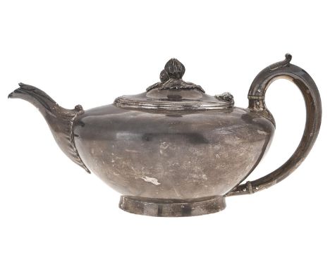 A William IV silver teapot, the domed lid with melon knop, 14 cm h, by Wrangham &amp; Moulson, London 1835, 26ozs 12dwts A we