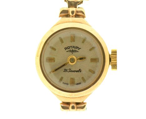 A Rotary 9ct gold lady's wristwatch, 15mm, on 9ct gold bracelet, Birmingham 1969, maker's box, 12.2g Case back dented, moveme