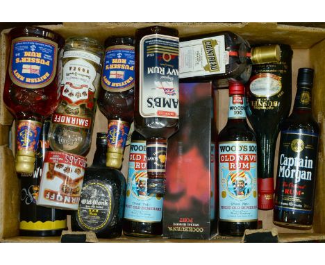 Eight various bottles of rum, to include Lambs, Captain Morgan, British Navy Pursers Rum, etc, Cointreau, one bottle, Smirnof