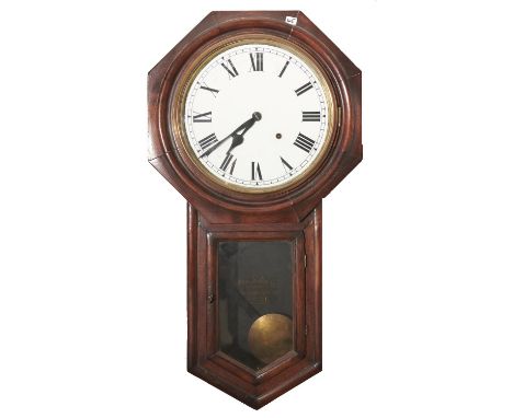 A North American octagonal rosewood-stained drop case wall clock, Ansonia Clock Co New York, late 19th c, pendulum, 82cm h Di