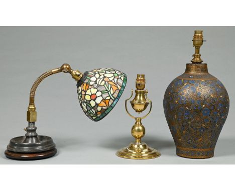 An Indian polychrome and giltwood lamp, Kashmir, early 20th c,&nbsp;29cm h excluding fitment, indistinctly inscribed in yello