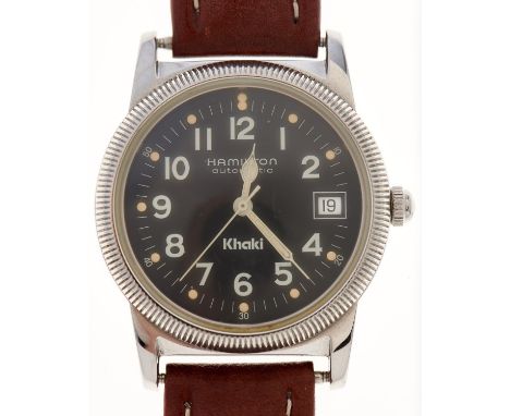 A Hamilton stainless steel self-winding gentleman's wristwatch,&nbsp;Khaki, with milled bezel, 35mm Apparently working order,