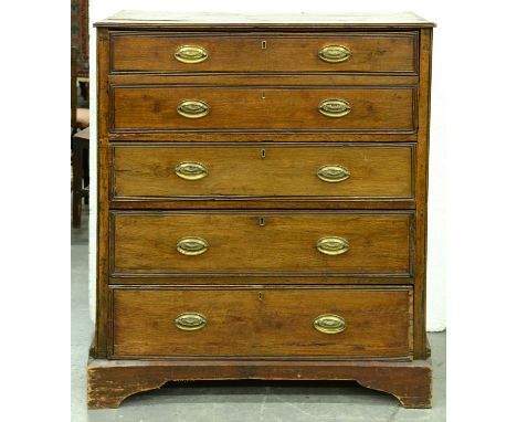 An oak secretaire, early-mid 19th c, rectangular pine top and sides, fitted secretaire drawer as two, with conventionally fit